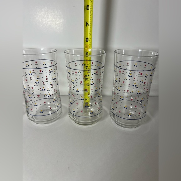Lot of 4 VTG Sango Country Borders 12oz Glass Tumblers Mini Tulips Dots - Picture 4 of 10